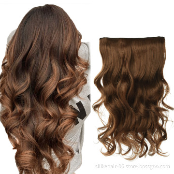 Hot Selling Wholesale Soft Long 24 inch Heat Resistant Fiber Wavy Clip in Hair Extension One Piece Synthetic Hair Extensions